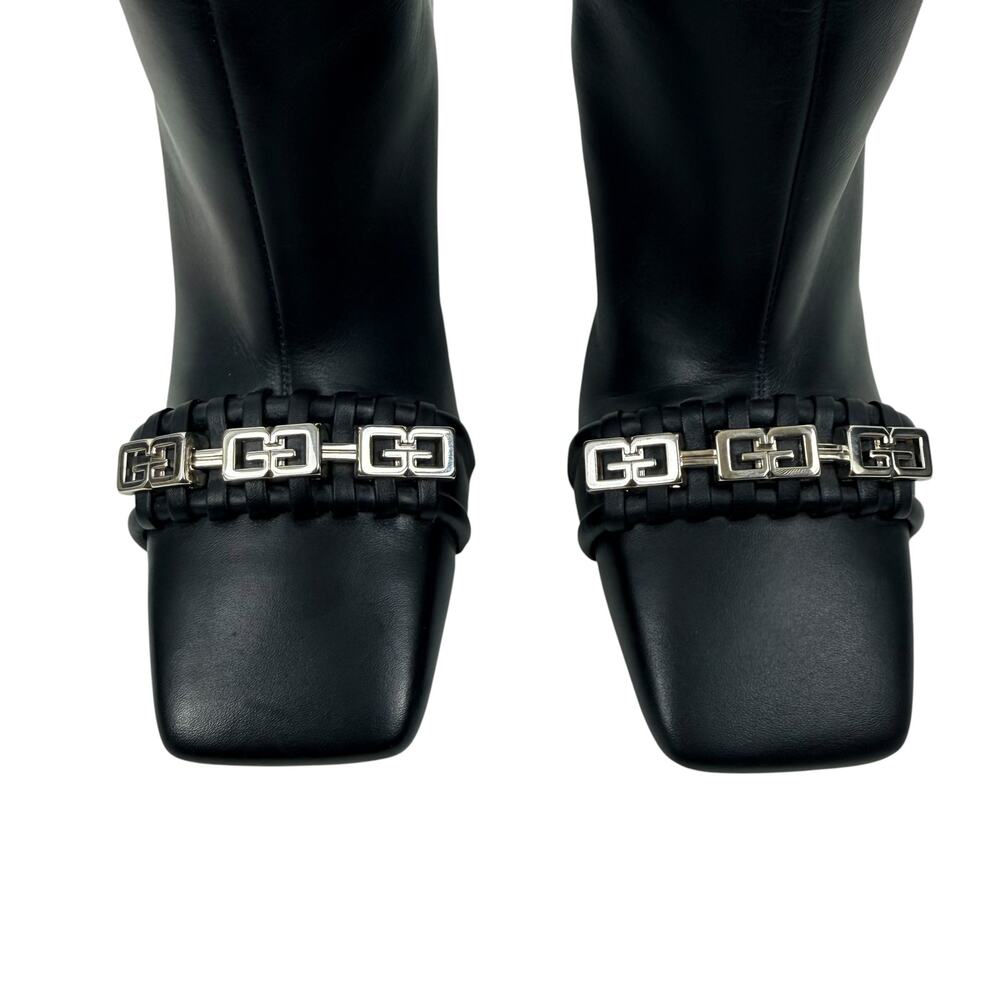 New Givenchy G Woven Leather Knee High Square Toe Boots Black Size 37 - Picture 6 of 9